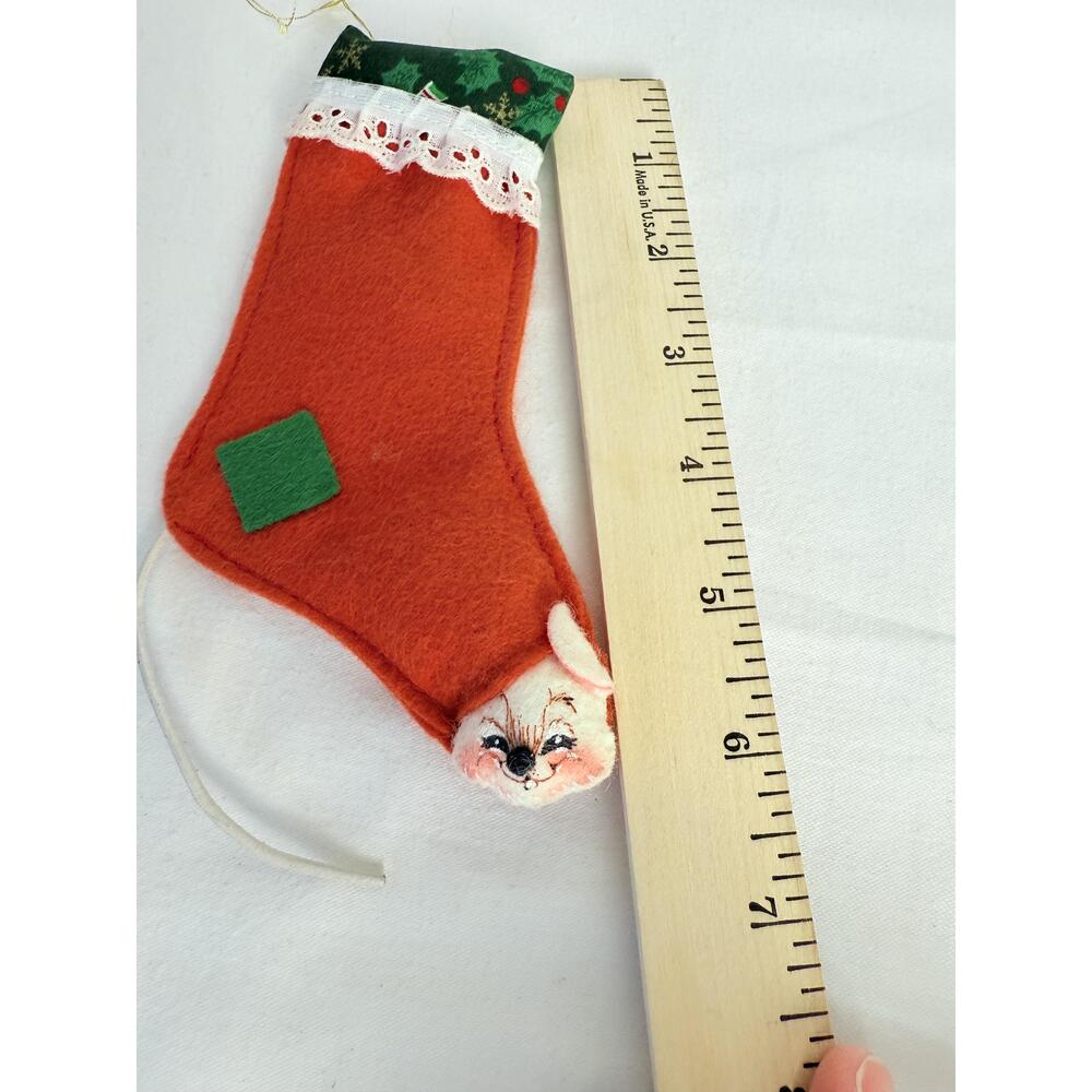 Annalee  99’ “ Itsie” Squeak A Boo Red Green Felt Mouse Face  Stocking 7.5” - Picture 6 of 7